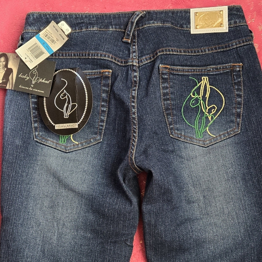 Y2K Baby Phat Capri Jeans With Green And Yellow Logo Size 9